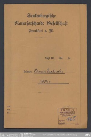Eingegangene Sachspenden zugunsten des Senckenbergmuseums
