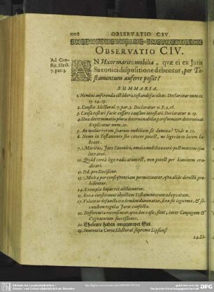 Observatio CIV. An Uxormarito mobilia, quae ei ex Iuris Saxonici dispositione debentur, per Testamentum auferre possit?