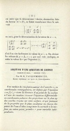 Solution d'une question de licence.
