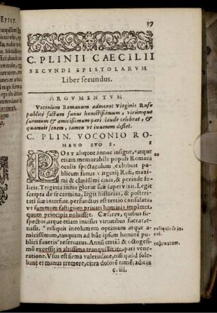C. Plinii Caecilii Secundi Epistolarum Liber secundus
