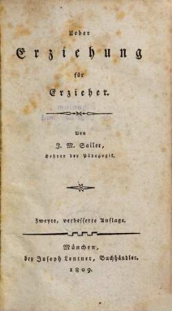 Ueber Erziehung für Erzieher