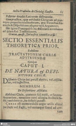 Sectio Essentialis Theoretica Prior, Exhibens Tractationem Chriae Abstruendae