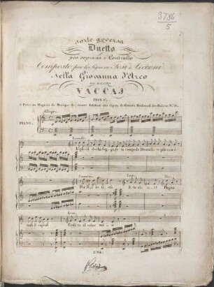 Sorte avversa : duetto per soprano e contralto ; composto per le Signore Tosi e Cecconi nella Giovanna d'Arco