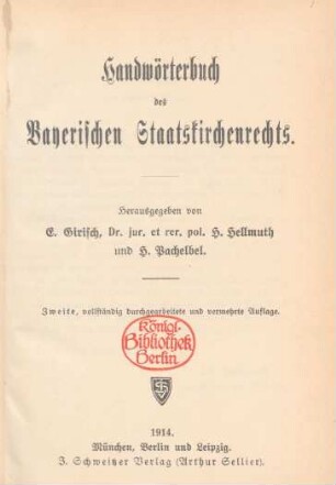Handwörterbuch des bayerischen Staatskirchenrechts