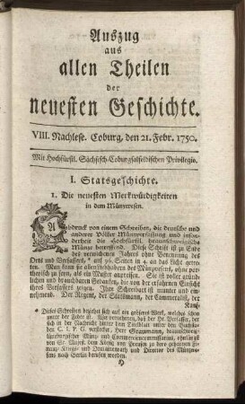 VIII. Nachlese. Coburg, den 21. Febr. 1750.