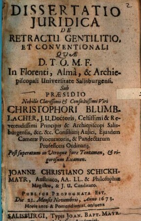 Diss. iur. de retractu gentilitio et conventionali