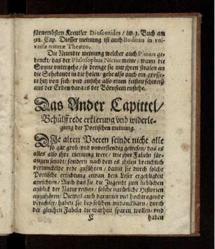 Das Ander Capittel/ Behülffsrede erklerung und widerlegung der Poetischen meinung