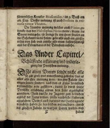 Das Ander Capittel/ Behülffsrede erklerung und widerlegung der Poetischen meinung