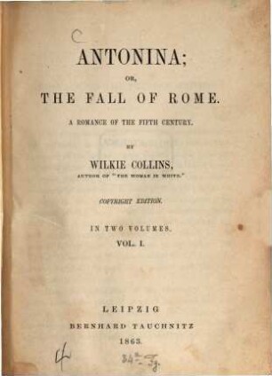 Antonina; or, The fall of Rome : a romance of the fifth century, 1