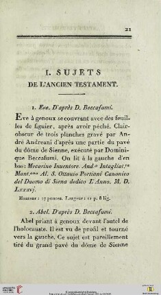 I. Sujets de l’ancien testament