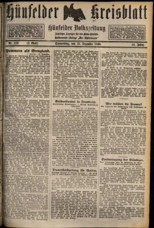 Zweite Ausgabe vom Donnerstag, den 19. Dezember 1929.