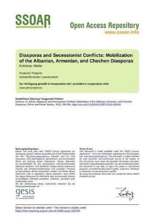 Diasporas and Secessionist Conflicts: Mobilization of the Albanian, Armenian, and Chechen Diasporas