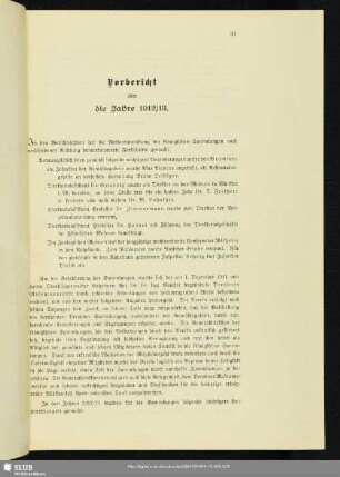 Vorbericht über die Jahre 1912/13