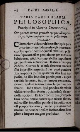 Varia Particularia Philosophica, Praecipue in Materia Oeconomica