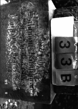 Grabstein 33 (Index: 100101442) Material: Sandstein, weiße Marmorplatte, Abschuß Kupfer Zustand: Sockel mehrfach gesprungen und verwittert Maße HxBxT: 140x42x38 cm Beschreibung: rechteckige Stele, Sockel, achteckiger abgeflachter Abschluß, Schriftplatte mit dreibogigem Abschluß: Grabstein 33B