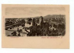 "Totalansicht" - Gesamtansicht, Blick vom Rosenberg auf Badstraße, Neckar, Eiserner Steg, Götzenturm, südwestliche Innenstadt