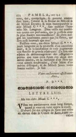 Lettre LVIII. Ma très chère Miladi G***, ...