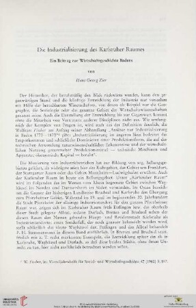 Die Industrialisierung des Karlsruher Raumes : ein Beitrag zur Wirtschaftsgeschichte Badens