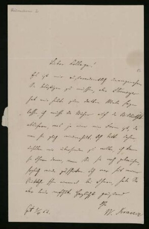 Brief von Wilhelm Krause an Bernhard Riemann. [Göttingen], 5.4.1862