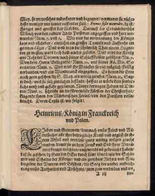 Heinricus/ König in Franckreich und Polen.