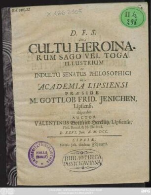 De Cultu Heroinarum Sago Vel Toga Illustrium