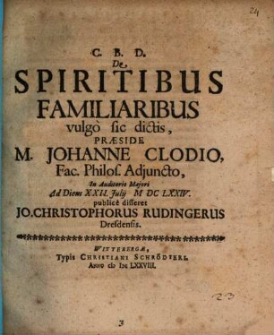 De spiritibus familiaribus vulgo sic dictis