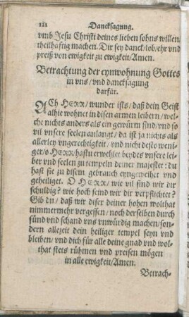 Betrachtung der eynwohnung Gottes in vns/ vnd dancksagung darfür.