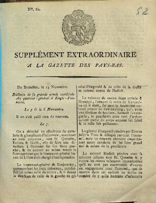 Gazette des Pays-Bas. Supplément extraordinaire à la Gazette des Pays-Bas. 1793, Nr. 60 (13. November)