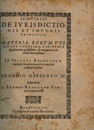 Disputatio De Iurisdictionis Et Imperii Principiis