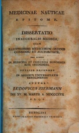Medicinae nauticae epitome : diss. inaug. med.