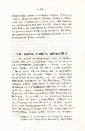 VII. Taktik. Disciplin. Kriegsartikel.