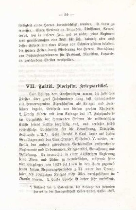 VII. Taktik. Disciplin. Kriegsartikel.