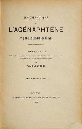 Recherches sur l'acénaphtène et quelques-uns de ses dérivés