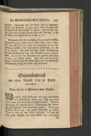 Sonnenfinsterniß am 15ten August 1738 in Paris beobachtet.