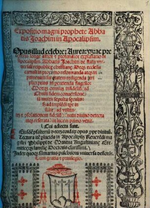 Expositio magni prophete Abbatis Joachim in Apocalipsim : Opus illud celebre ...