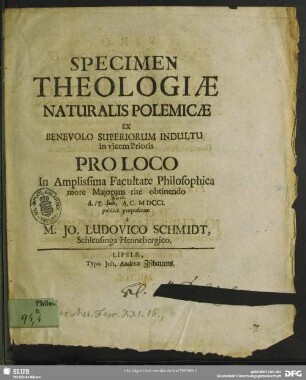 Specimen Theologiae Naturalis Polemicae