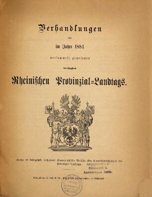 Verhandlungen des ... Rheinischen Provinzial-Landtages. 30. 1884