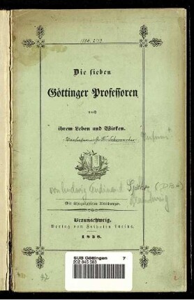 Die sieben Göttinger Professoren nach ihrem Leben und Wirken : Mit lithogr. Abb.