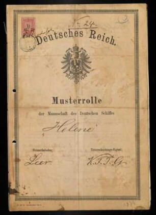Musterrolle der Mannschaft des Deutschen Schiffes "Helene", 1879