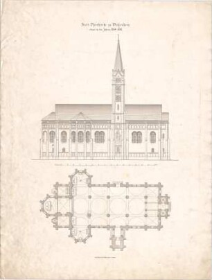 Voit, August von; Weißenhorn; Pfarrkirche - Grundriss, Ansicht