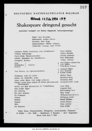 Shakespeare dringend gesucht