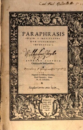 Paraphrasis In Lib. I. Institutionum Iustiniani Imperatoris