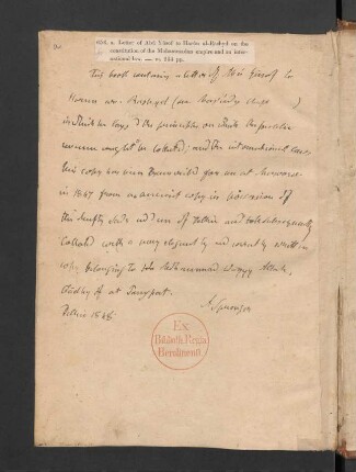 f. a: Handschriftliche Inhaltsangabe von Sprenger
