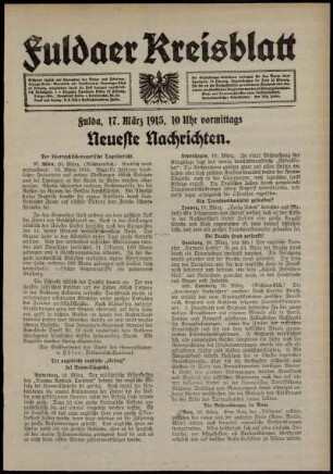 Erste Ausgabe vom Mittwoch, den 17. März 1915.