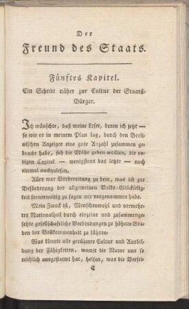 Fünftes Capitel. Ein Schritt näher zur Cultur der Staatsbürger