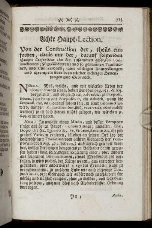 Achte Haupt-Lection. Von der Construction der, theils einfachen, theils mit der, darauf folgenden Haupt-Conjunction che &c. zusammen gesetzten Conjunctionen ...