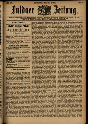 Erste Ausgabe vom Samstag, den 24. März 1888.