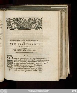 Dissertatio Inauguralis Iuridica De Iure Accrescendi In Legatis Semper Iure Non Decrescendi.