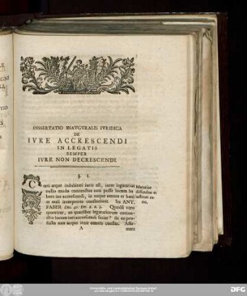 Dissertatio Inauguralis Iuridica De Iure Accrescendi In Legatis Semper Iure Non Decrescendi.