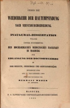 Ueber die Wiederkehr der Hautempfindung nach Nervendurchschneidung